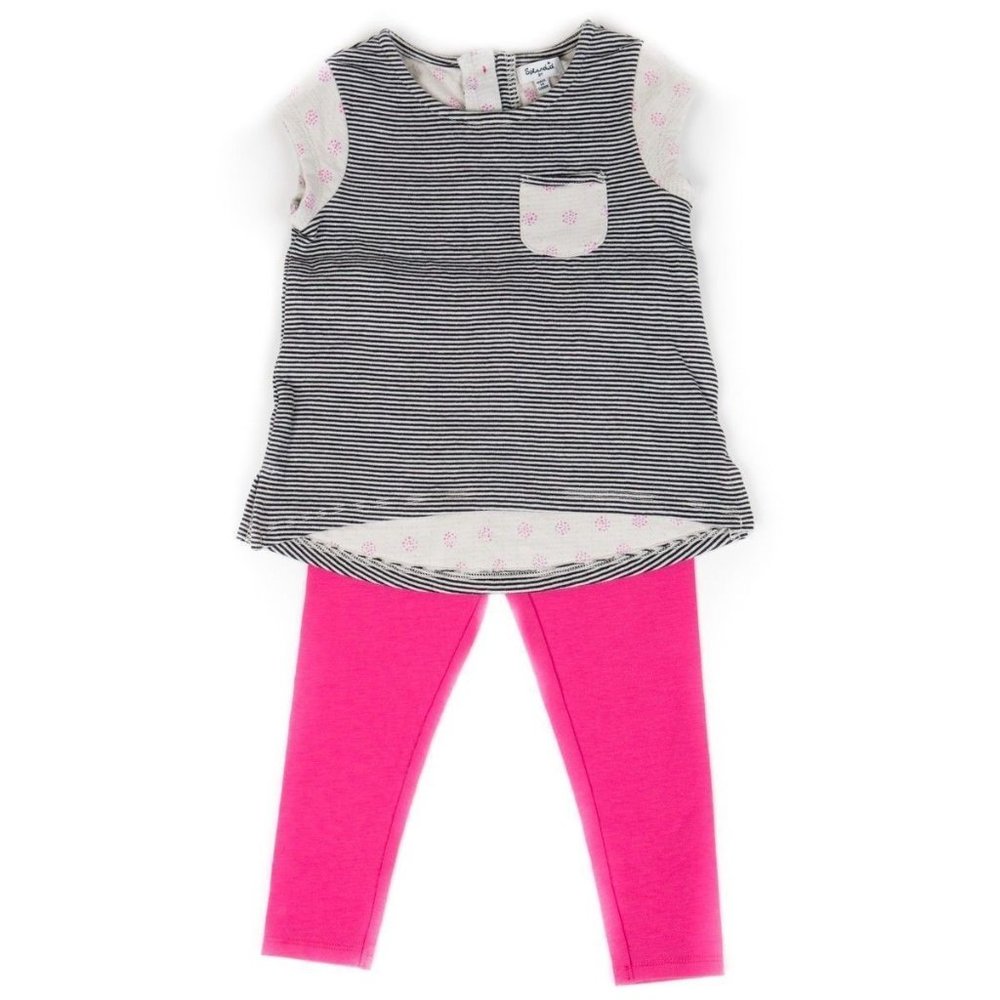 SPLENDID BABY 2-Piece PINK Navy White STRIPED Top & Bottom LEGGINGS Tunic Set 2T